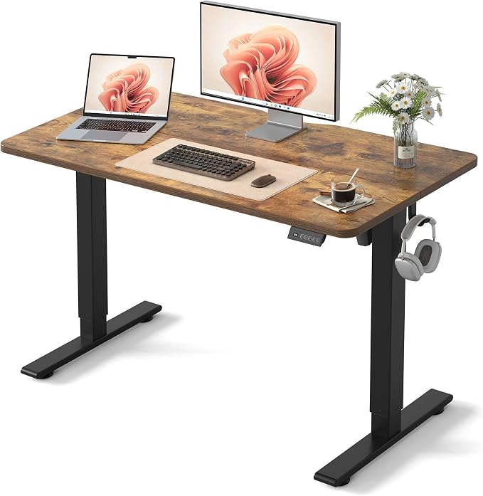 FEZIBO 48 x 24 Inches Electric Standing Desk Adjustable Height, 3 Memory Height Settings, Sit Stand Up Desk for Home Office & Computer Workstation, Rustic Brown by FEZIBO