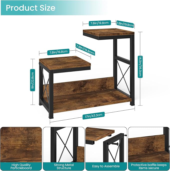 ELITEROO Desktop Shelf Organizer, 3 Tier Office Shelves, Wood Desk Organizers Storage Rack and Freestanding Display Shelf for Office, Dormitory, Home, Rustic Brown - Image 3