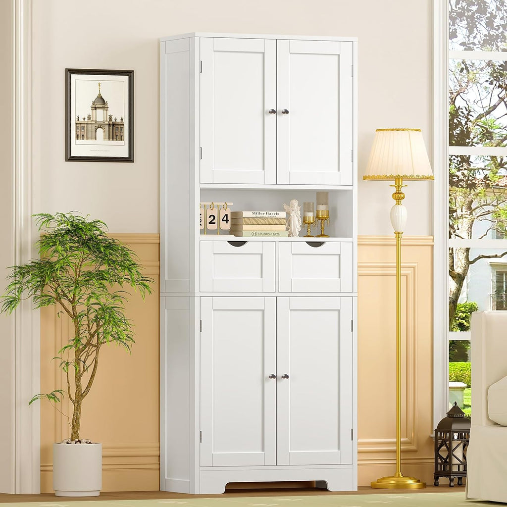 Kitchen Pantry Cabinet with 4 Door Shelves, Tall Storage Cabinet - Image 7
