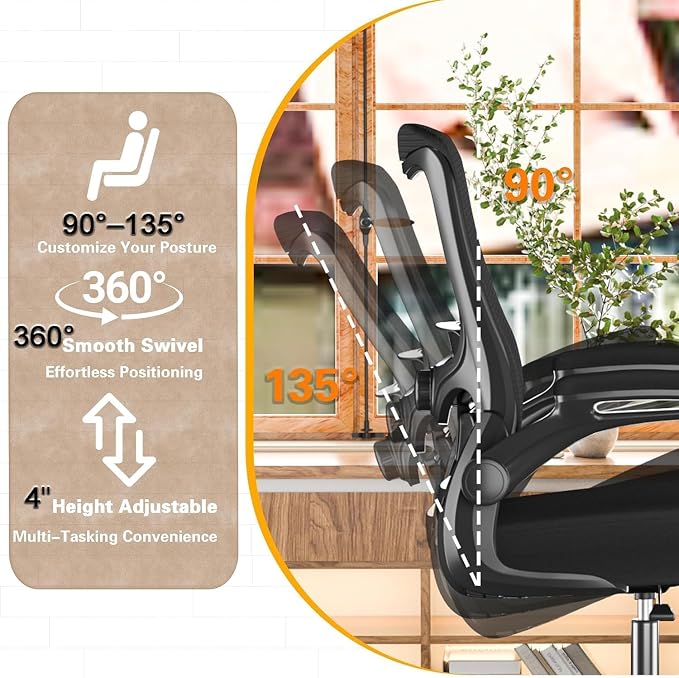 Ergonomic Office Chair for Long Hours, Adjustable Padded Lumbar Support for Lower Back Relief, 330 lb Capacity, Comfortable Computer Desk Chair for Home Office, Work & Study - Image 5