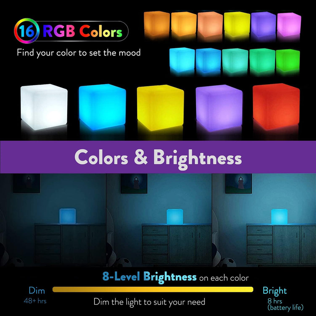 4-inch LED Cube Light, Dimmable Kids Night Light Mood Lamp w/Remote - Image 3