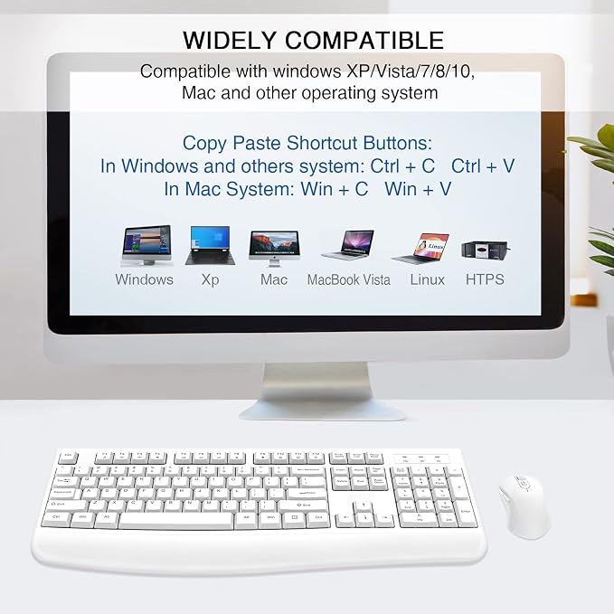 Wireless Keyboard and Mouse Combo, Full-Sized 2.4GHz Wireless Keyboard with Comfortable Palm Rest and Optical Mouse for Windows, Mac OS PC/Desktops/Computer/Laptops (White) - Image 7