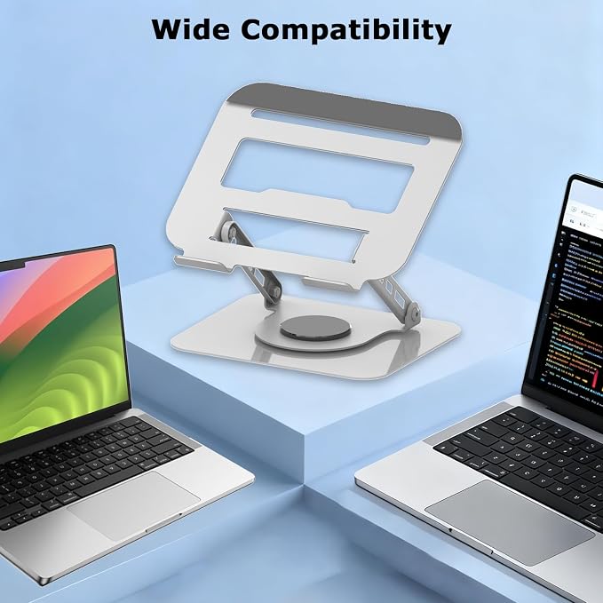 Adjustable Laptop Stand 360°Rotation Computer Riser for Desk, Silver | Fit for MacBook Pro/Air Notebook Up to 16 Inches, Adjustable & Foldable, Stability & Durability, Heat Dissipation Design - Image 7