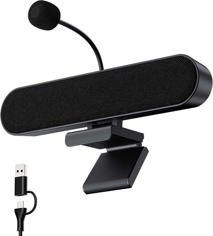 Inwa Computer Speakers with Microphone for Desktop PC, USB Wired Clip On Computer Sound Bar, Plug-n-Play Laptop Speaker w/Mic for Meeting/Gaming/Learning, Clear Audio, Easily Clamps to Monitors by Inwa