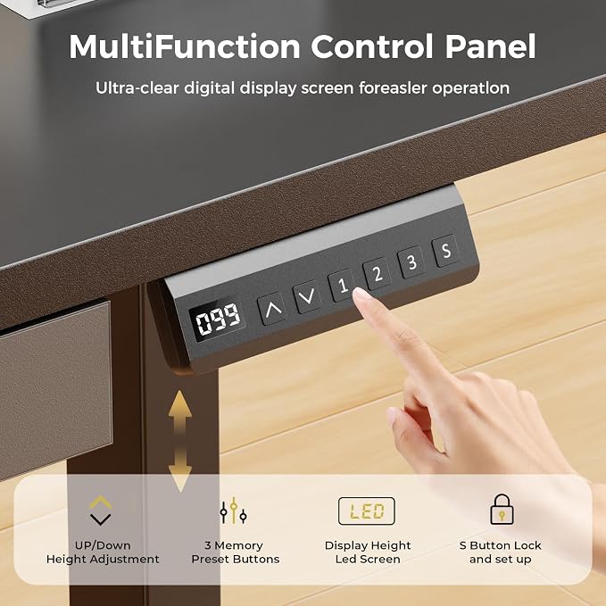 GTPLAYER Electric Standing Desk with Drawers, 48 x 24 Inch Height Adjustable Gaming Desk with Monitor Stand, Power Outlets & LED Lights, Home Office Sit Stand Up Desk with Memory Preset (Black) - Image 4