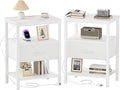 OLIXIS Nightstand with Charging Station, Beside Table with Fabric Drawers | 3-Tier End Table Set of 2 with 2 Storage Shelves,Night Stand with USB Ports and Outlets for Bedroom, White by OLIXIS