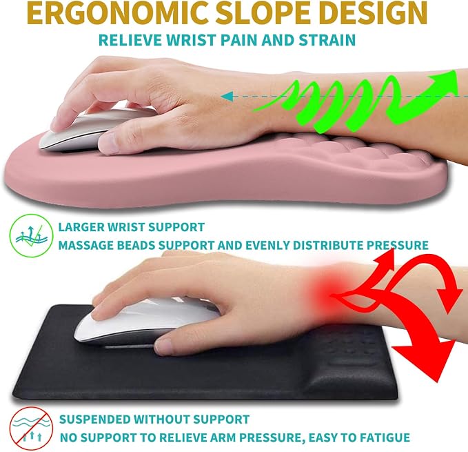 Hokafenle 2 in 1 Ergonomic Mouse Pad Wrist Support & Wrist Rest for Computer Keyboard Set, with Relieve Carpal Tunnel Pain Massage Bulge and Full Memory Gel Design (2In1 Set, Pink) - Image 5
