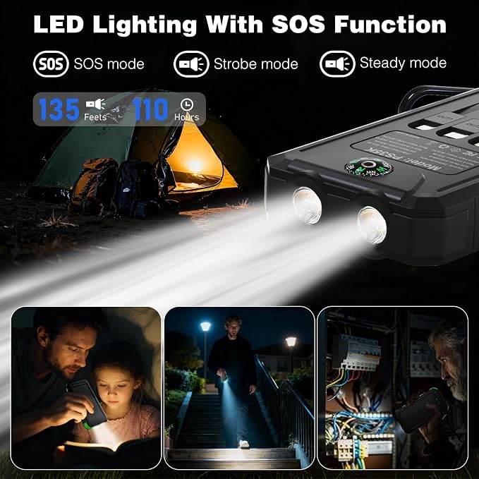 Solar Charger Power Bank 20,000mAh, Portable Charger, 4 Cables 3 Ports Fast Charging External Battery Pack with USB C for Cell Phones, Solar Panel Charger with Dual Flashlight for Camping Black - Image 7