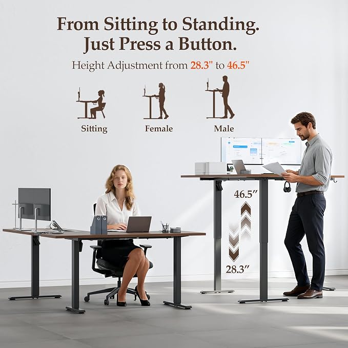 Klicelor L Shaped Standing Desk 63 x 55.1 Inch Dual Motors, Electric Height Adjustable Corner Desk for Home Office Workstation, Ergonomic Sit Stand Computer Table with Memory Controller, Dark Walnut - Image 6
