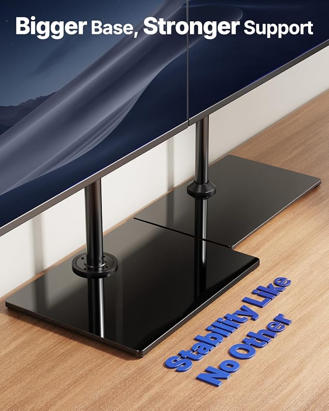 HUANUO Dual Monitor Stand with Laptop Desk Mount, Freestanding Glass Base | Fits 13-32 Inch Screens, Up to 17 Inch Laptop, 22 lbs/Monitor Arm, 19.8 lbs/Tray Arm, 2 Setup Options, VESA 75x75/100x100mm - Image 3