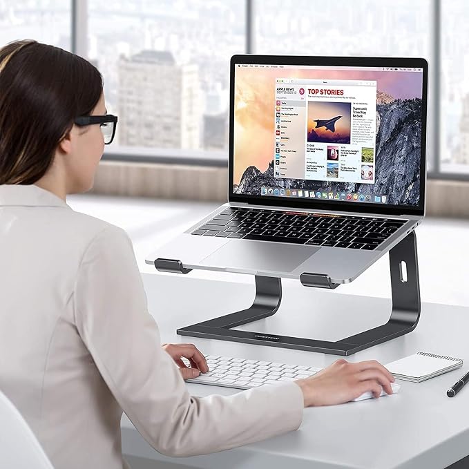 OMOTON Laptop Stand, Detachable Mount for MacBook Air/Pro Dell HP Black | 11-17" Laptop Holder for Desk, Notebook Computer Mount, Lightweight Cooling for Desk, Ergonomic Home Office - Image 7