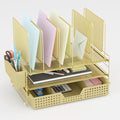 LEKETREE Gold Desk Organizer, Office Organization with Vertical File Holder, File Organizer with Drawer and Pen Holder, Desk Accessories and Workspace Organizers for Home Office (Gold) by Stylishworkspaceeffortlessorganization