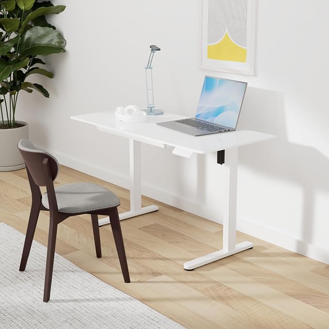 Marsail Glass Standing Desk with Drawer 37 x 22 Inches Stand up Desk Standing Desk Adjustable Height with One-Piece Tempered Glass Top, Ergonomic Home Office Desk with 4 Preset Heights White - Image 2