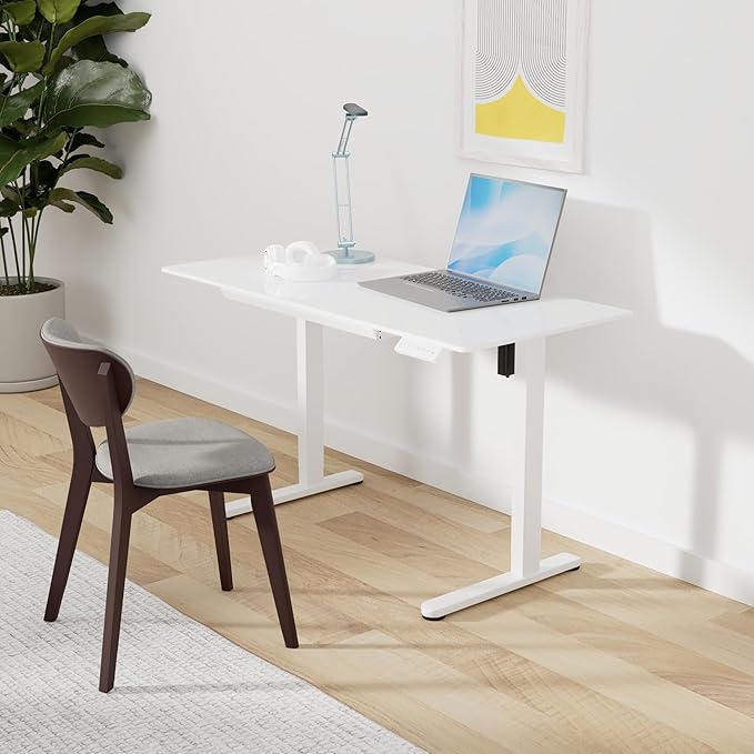 Marsail Glass Electric Standing Desk with Drawer, 40 x 24 Inches Height-Adjustable Desk, One-Piece Tempered Glass Top, Ergonomic Home Office Sit Stand Desk with 4 Preset Heights, White - Image 2