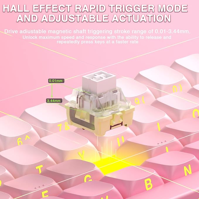 Aula MINI60 HE PRO Wireless Gaming Keyboard 60%,Hall Effect Rapid Trigger Magnetic Keyboard,8000Hz Polling,Tri-Mode(BT5.0/2.4GHz/USB-C),RGB Hot Swappable Compact Pink Mechanical Keyboard for Gamer - Image 7