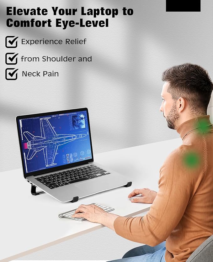Thibault Laptop Stand for Desk - Aluminum Ergonomic Computer Stand，Laptop Riser, Cooling Laptop Holder, Compatible with MacBook Air Pro/Dell/HP/Lenovo/Alienware and 13-17 inches Laptops, Blue-Black - Image 2