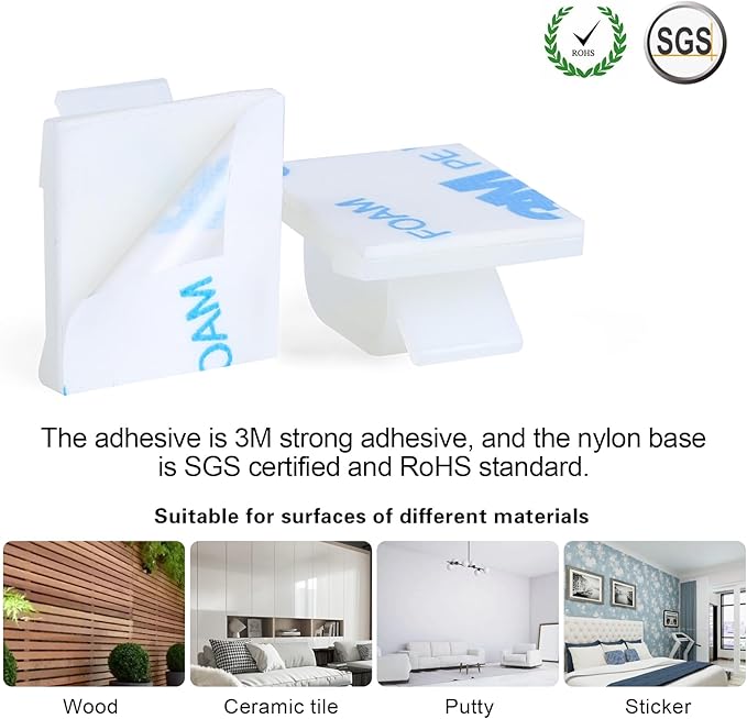 XHF 3/4” Adhesive Cable Wire Clips White 60PCS, Cable Staples Outdoor Cable Management Wire Organizer Cord Holder for Under Desk, Car, Wall, TV PC Ethernet Cable - Image 3