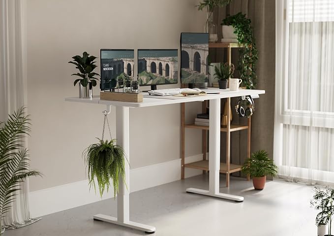 Claiks Electric Height Adjustable Standing Desk, 55x24 Inch, White | Smooth Height Adjustment, 3 Memory Presets, Cable Management Hub&Hook, Stable Steel Frame, 176lbs Capacity, Easy Assembly - Image 2