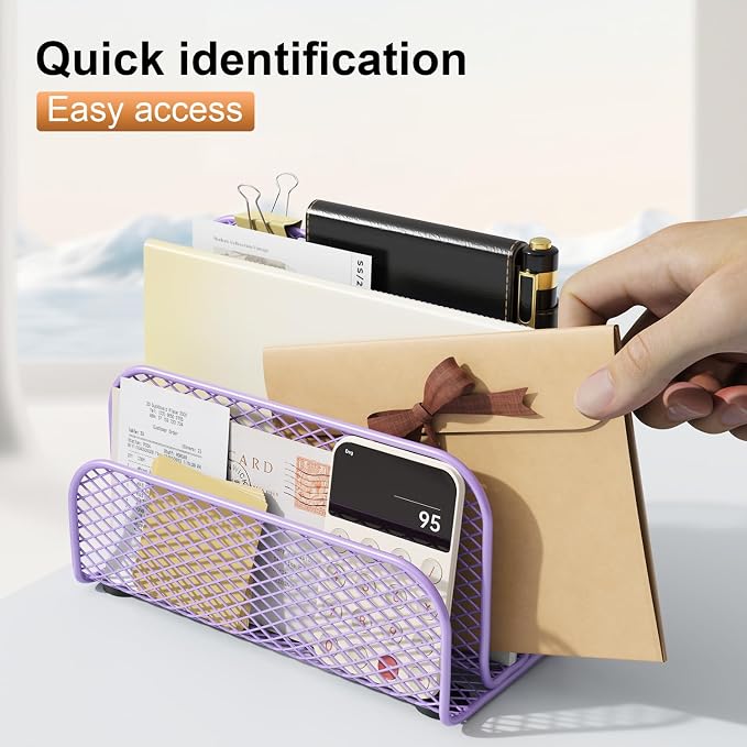 gianotter Mail Organizer Countertop | Mail Sorter with 3-Slot Mail Holder Letter Holder for Desk Bill Organizer for Office Receipts and Letter Paper Storage,Purple - Image 3