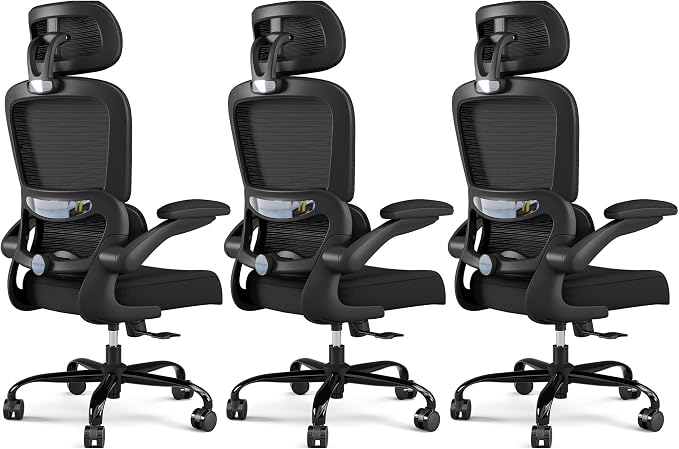 TRALT Office Chair Ergonomic Desk Chair - Gaming Chair with Lumbar Support | 330 LBS Home Office Desk Chairs with Headrest, Reading Chair with Flip-up Armrests, Comfortable Computer Chairs (3, Black) by TRALT
