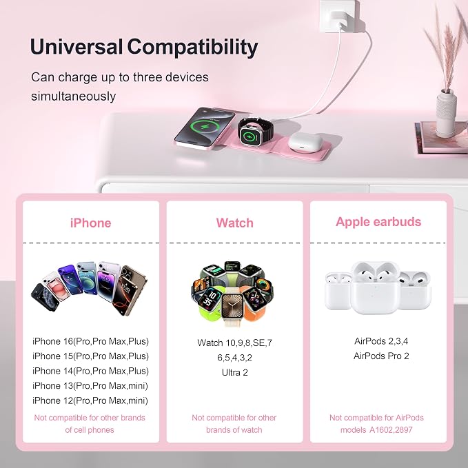 3 in 1 Charging Station for Multple Devices,Foldable 3 in 1 Wireless Charger for Travel,Nano Wireless Charging Station for iPhone16 15 14 13 12 Pro Max/Watch 10 9 8 7 6 5 4 3 Ultra/AirPod Pro - Image 4