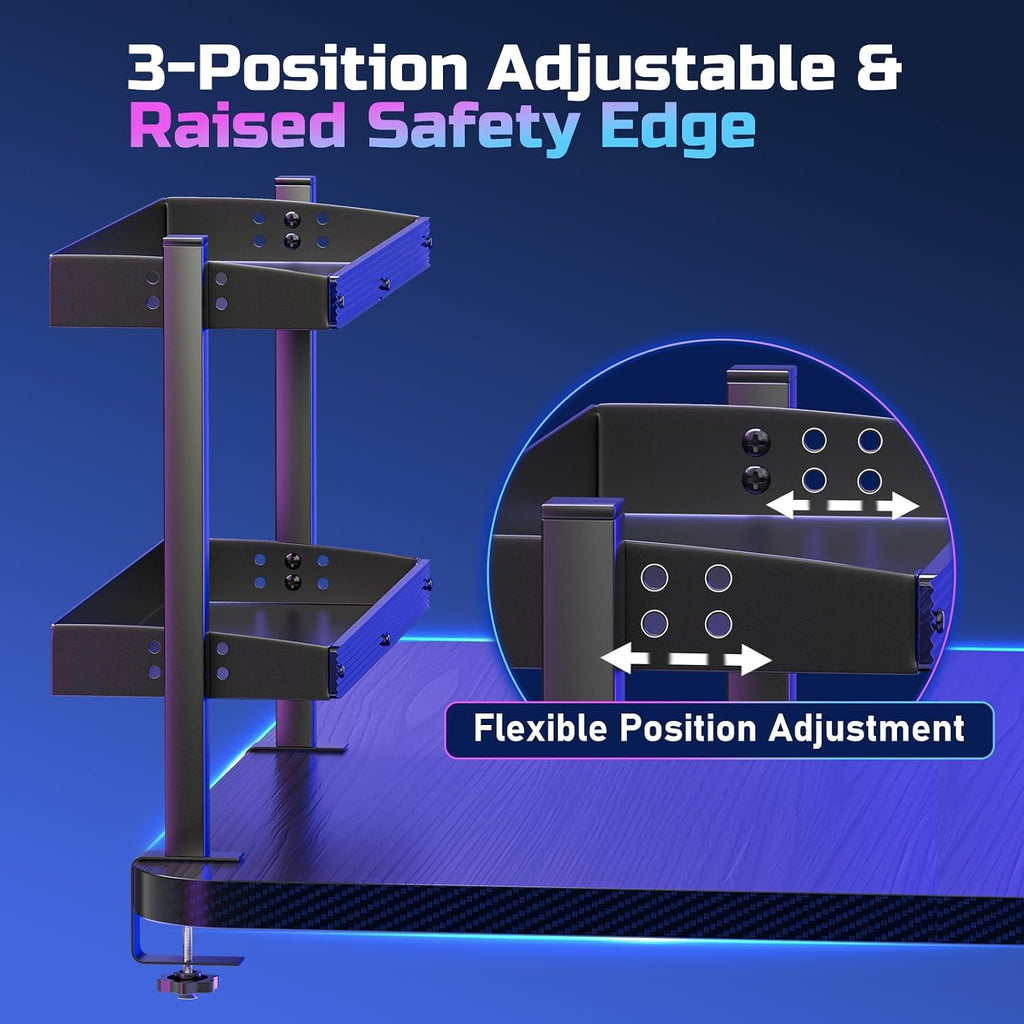 17 inch Adjustable 2-Tier Clamp On Desk Shelf with Hooks - Image 6