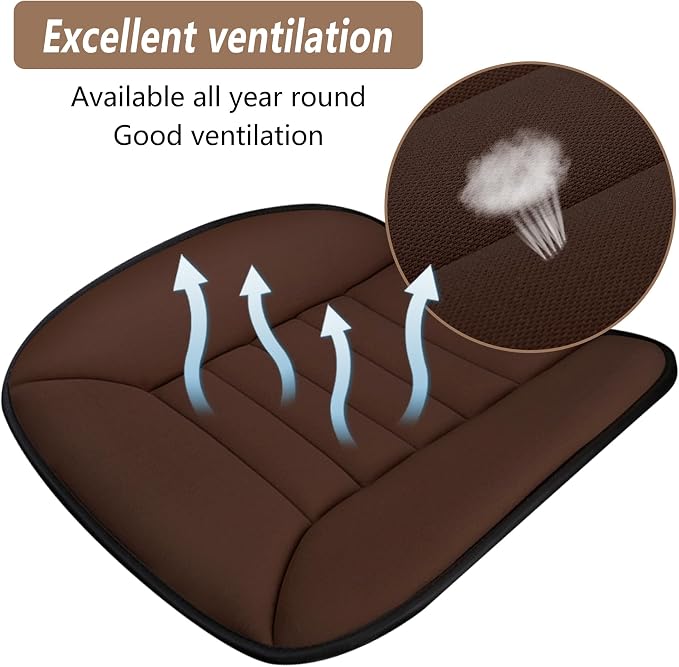 Car Seat Cushion Pad 1.2" Thick Comfort Protector for Car Driver Seat Office Chair Home Use Memory Foam Cushion with Non Slip Bottom, 20'' x 18.5'', Coffee - Image 3