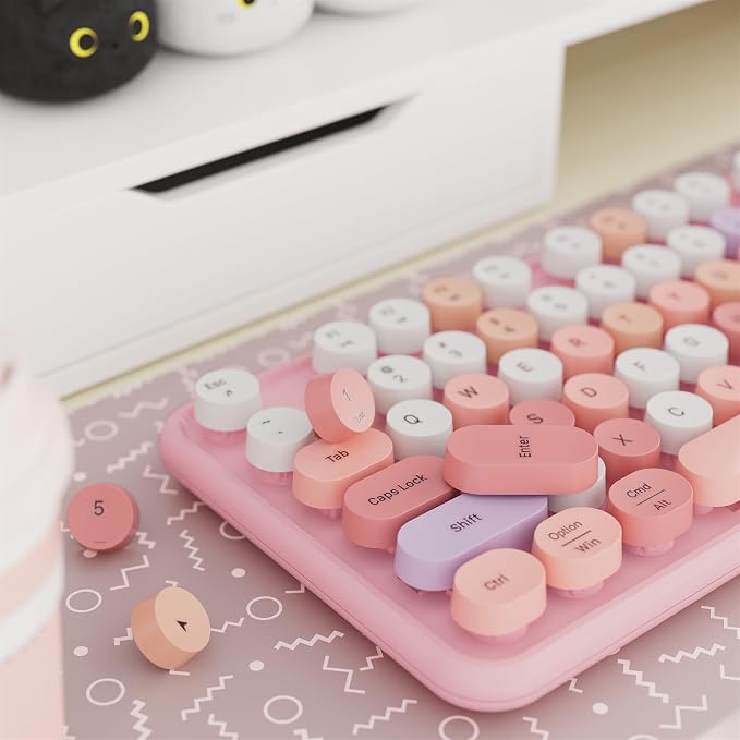 Colorful Wireless Keyboard and Mouse Combo Pink Colorful | Full-Sized Office Keyboard with Typewriter Flexible Keys, 2.4GHz Dropout-Free Connection, Optical Mouse for PC Laptop - Image 3