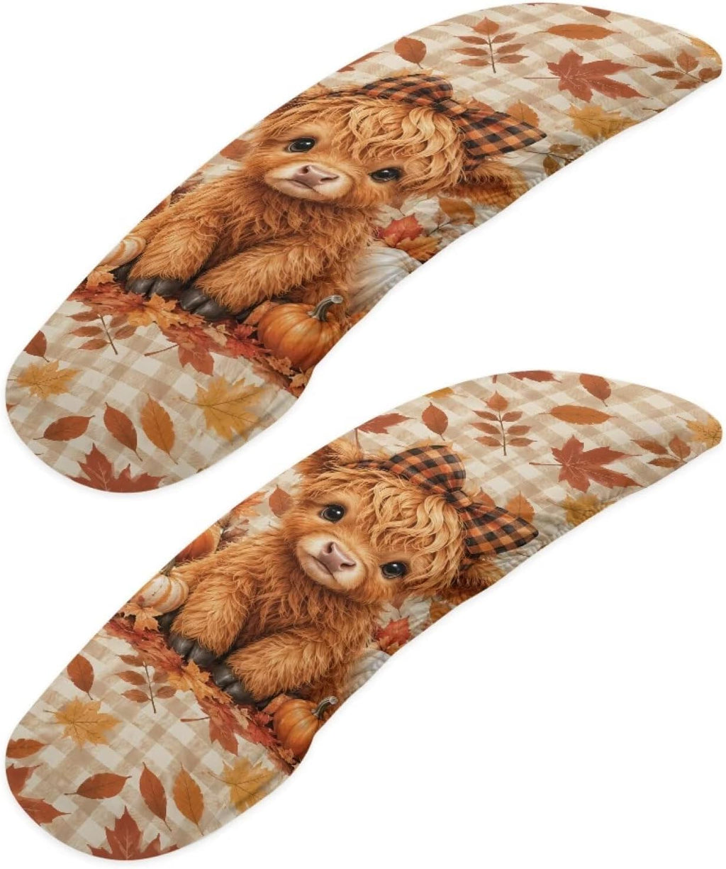 Highland Cow Print Office Chair Arm Rest Slipcover Sets of 2 Highland Cow Pumpkin Maple Leaf Printed Soft Stretchy Gaming Chair Armrest Covers Universal Fits Rotating Desk Gaming Chairs by Wanzuoeng