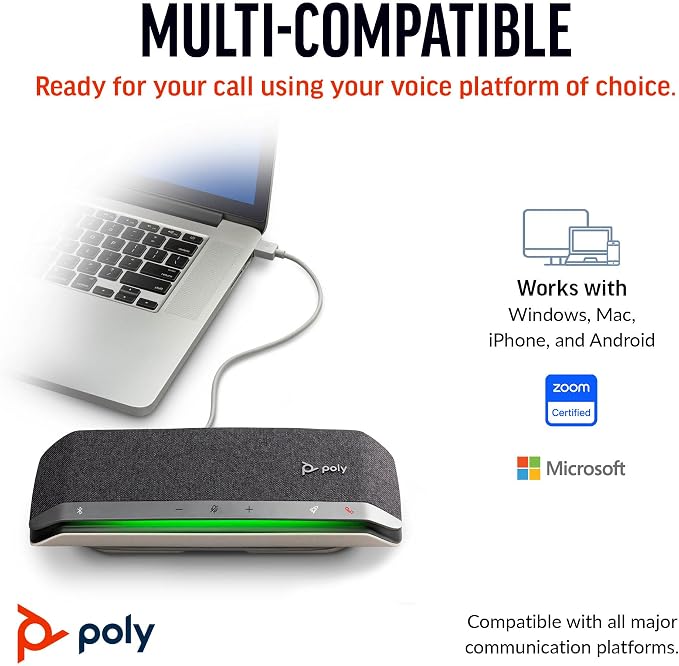 Poly Sync 40 Smart Speakerphone (Plantronics) - Flexible Workspaces - Connect to PC/Mac via USB-A or USB-C and Smartphones via Bluetooth - Works with Teams, Zoom – Amazon Exclusive - Image 6