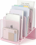 LEKETREE File Organizer for Desk, Desk Organizer with 5-Section Vertical File Rack, Folder Organizer,Workspace Organizers (Pink) by Stylishworkspaceeffortlessorganization