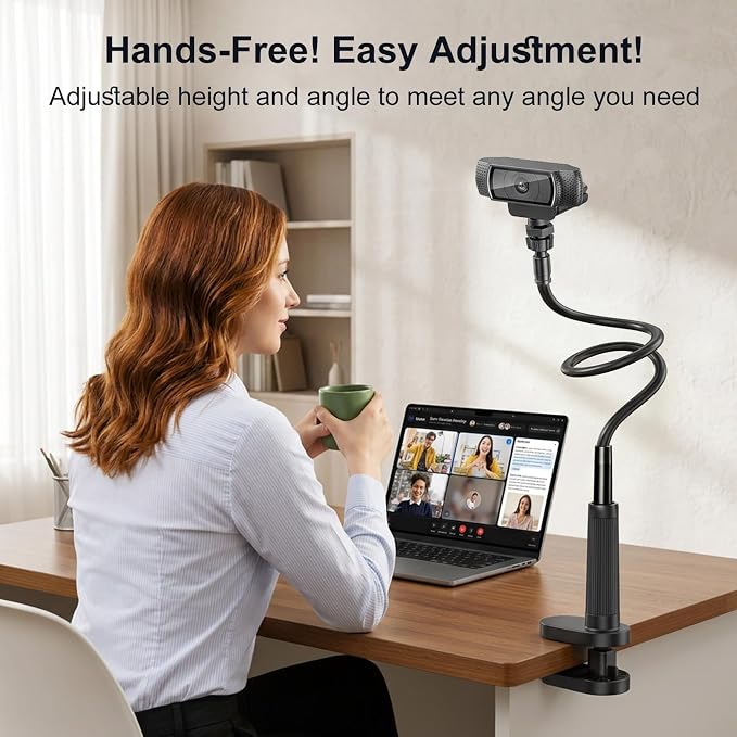 Webcam Stand Camera Desk Mount with Phone Holder for Logitech C922 GoPro | 36" Flexible Webcam Stand, Thick Base & Clamp Mount | Compatible with Logitech C930e/C930/C920/C922x/Brio 4K & GoPro Hero 8-4 - Image 5