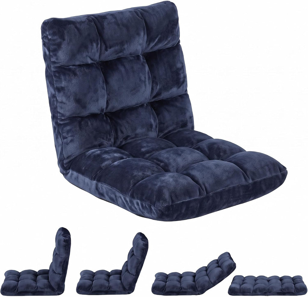 SUPER DEAL 14-Position Folding Floor Chair Gaming Sofa Cushioned Padded Reclining Bed Lounge Couch Seating for Comfy Reading, Reading, Gaming, Relaxing, Watching TV， Blue by SUPER DEAL