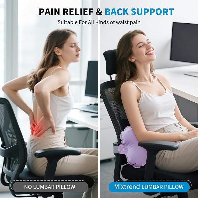 Mixtrend Travel Lumbar Pillow Inflatable Lumbar Support Pillow with Memory Foam, Back Support Pillow for Airplane Long Flight, Essential Travel Support Pillow for Women Men Kids（Lavender） - Image 2