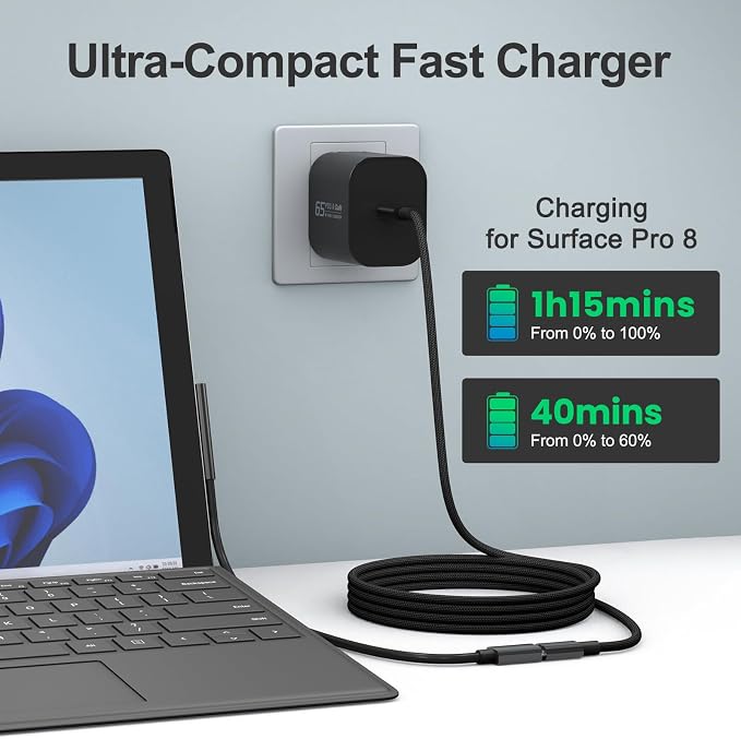 65W USB C Surface Pro Charger Compatible with Surface Pro 3/4/5/6/7/8/9/10/X/11/12,Surface Book1/2/3,Power Adapter Compatible with Microsoft Surface Laptop/Tablet,Support 44W 36W - Image 6
