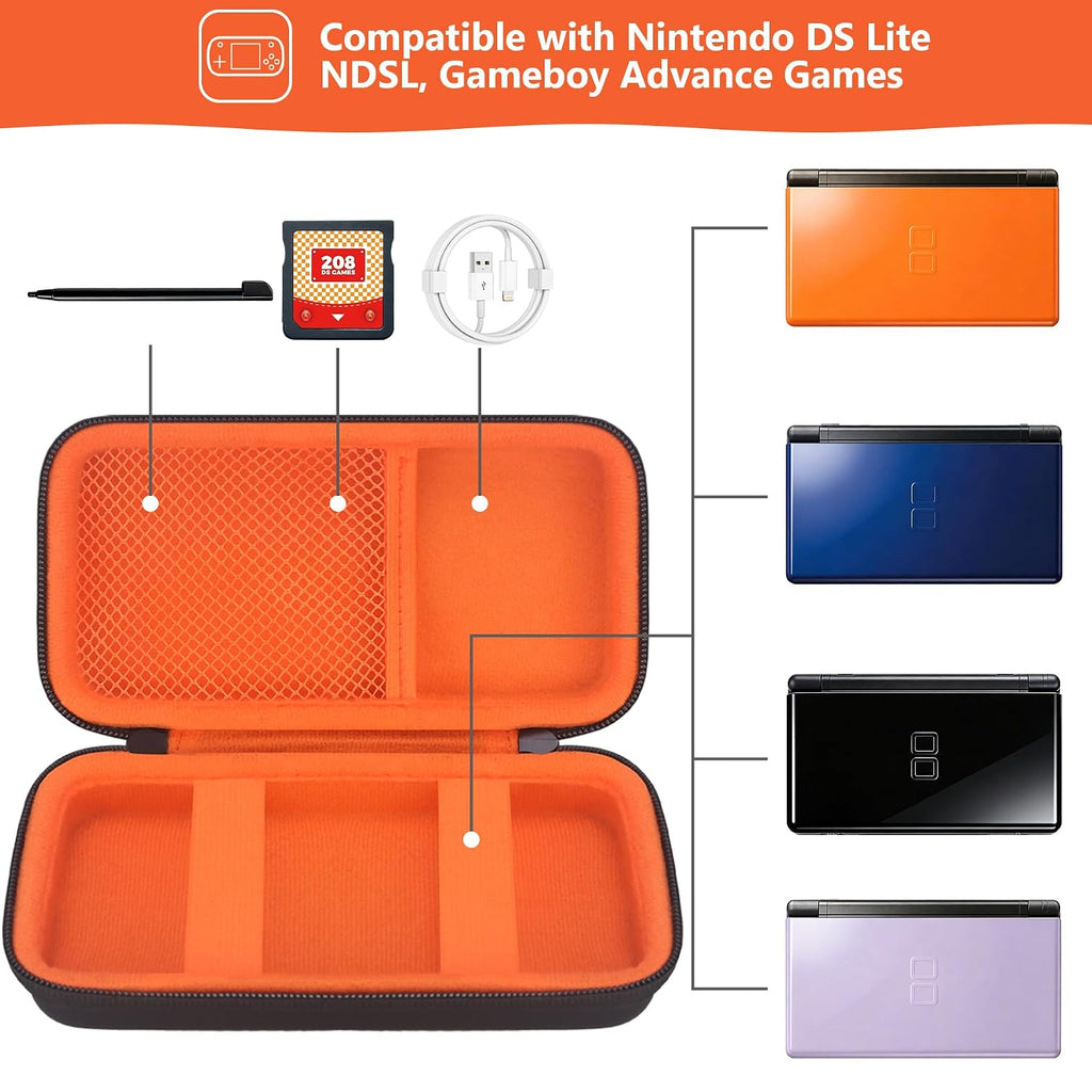 Supmay Hard Carrying Case Compatible with Nintendo DS Lite NDSL, Gameboy Advance Games Storage Holder Travel Bag with Mesh Pocket for USB Charging Cable, Stylus, Earphones, Game Cartridge, Orange - Image 2