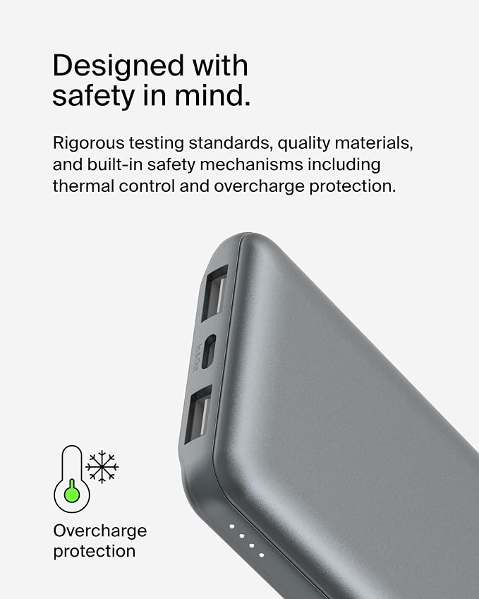 Belkin 10000mAh 15W 3 Port Power Bank, USB A to USB C Cable Included | Fast Charging, iPhone 17, Samsung Galaxy, Pixel, Airpods, iPad, Nintendo Switch 2, Battery Pack, USB C Port, USB A Port - Image 9