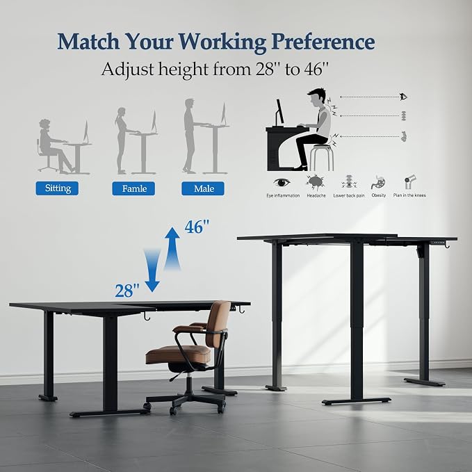 Klicelor L Shaped Standing Desk 75 x 61 Inch, Electric Height Adjustable Corner Desk for Home Office Workstation, Ergonomic Sit Stand Computer Table with Memory Controller, Black - Image 4