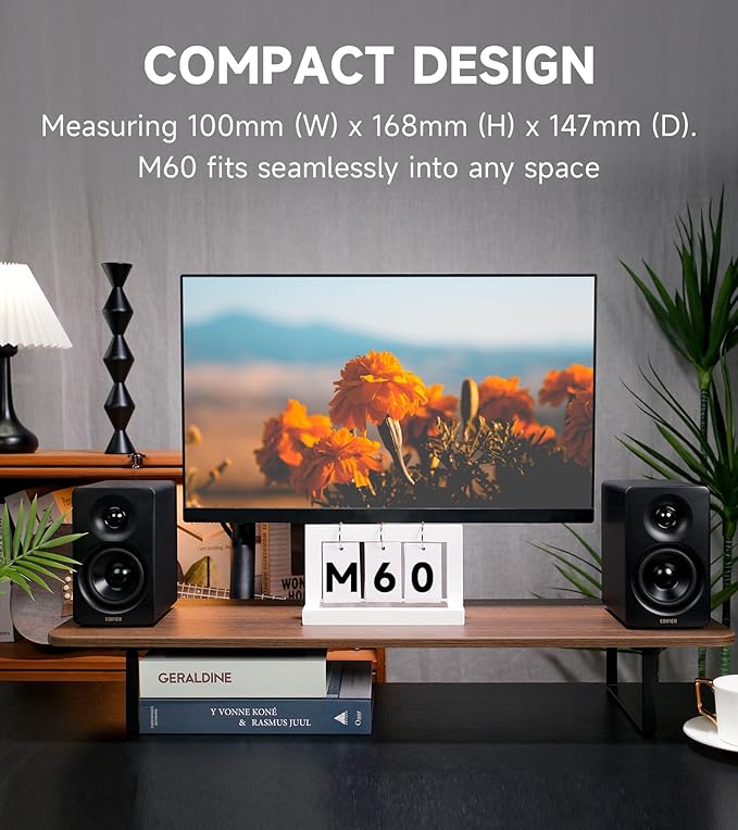 Edifier M60 Multimedia Speaker, 66W RMS Computer Speaker, Black | Bluetooth 5.3, Hi-Res Audio with LDAC, 3" Mid Bass & 1" Tweeter, USB-C AUX Inputs, Compact Desktop Speaker - Image 3