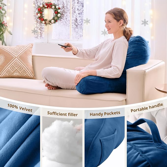 Sasttie Reading Pillow for Bed, Back Pillow for Sitting Up, Navy | 21" Backrest Support Cushion for Couch, Sofa, and Floor, Dorm Essentials, OEKO-TEX, Adjustable Down Alternative Fill - Image 5