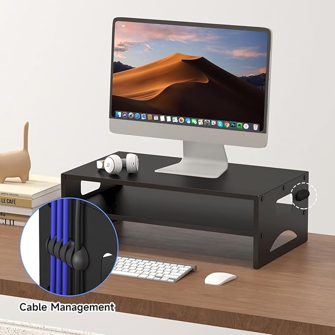 Pholiten 2-Tier Monitor Stand Riser for desk | 66.1 lbs Desk Shelf with Storage Organizer for Office, Home, Laptop Monitor Printer Stand - Image 5