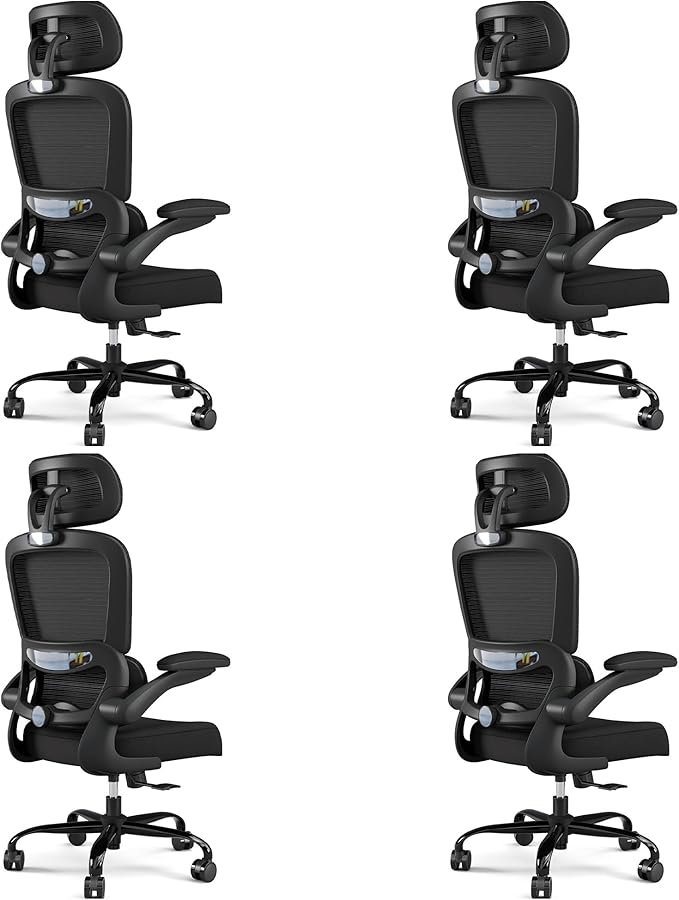 TRALT Office Chair Ergonomic Desk Chair - Gaming Chair with Lumbar Support | 330 LBS Home Office Desk Chairs with Headrest, Reading Chair with Flip-up Armrests, Comfortable Computer Chairs (4, Black) by TRALT