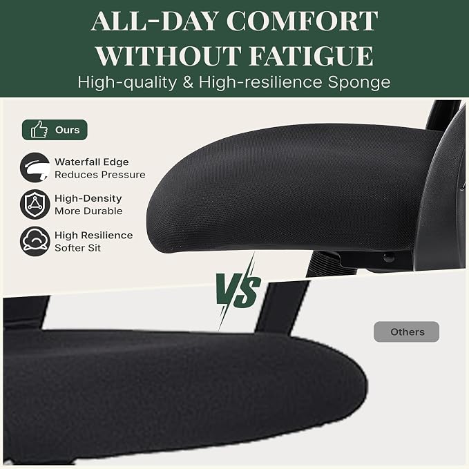 Ergonomic Desk Chair Comfy, Mesh Office Chair, for Home Office | Adjustable Headrests, Flip-up Arms, Breathable Mesh High-Back, Swivel Wheels, for Adults, Black - Image 5