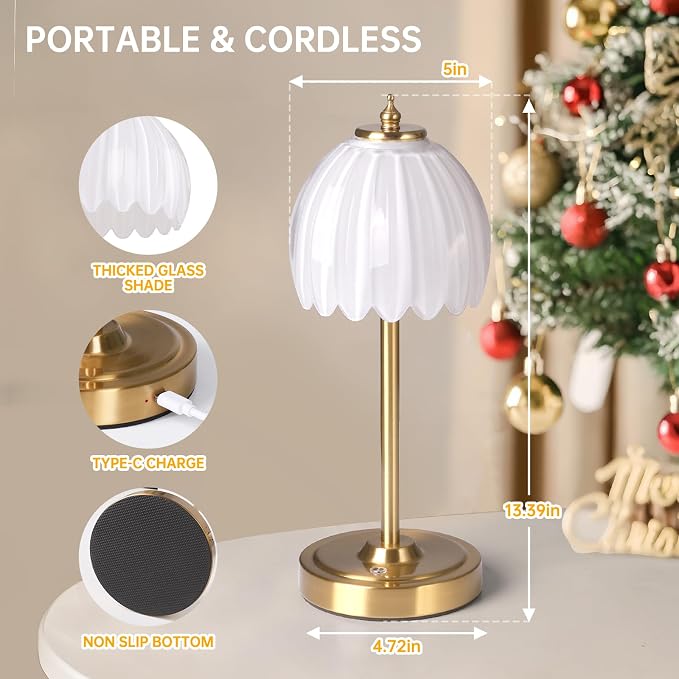Shenmoyl Tulip Table Lamp with 5000mAh Battery & Touch Control, Cordless Table Lamp with 3 Colors, Dimmable Rechargeable Table Lamps for Bedroom, Nightstands, Living Room, Entryways (White Tulip) - Image 7