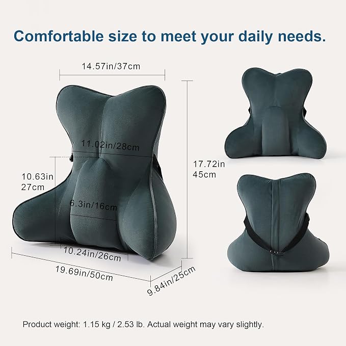 Lumbar Support Pillow(Pat. Pend) for Lower Back Pain Relief – Multi-Functional Ergonomic Lumbar Cushion, Reading Pillow for Office Chair, Car Seat & Sofa,Charcoal Gray - Image 2