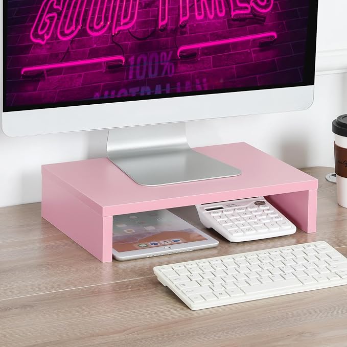 TEAMIX Pink Monitor Stand Riser for Desk, Small Computer/Laptop Stand Wood | 14.2"L x 9.5"W, Holds 80 lbs, Desktop Organizer Shelf, Ergonomic Morden Design, Easy Assembly, For Home Office, Gaming - Image 7