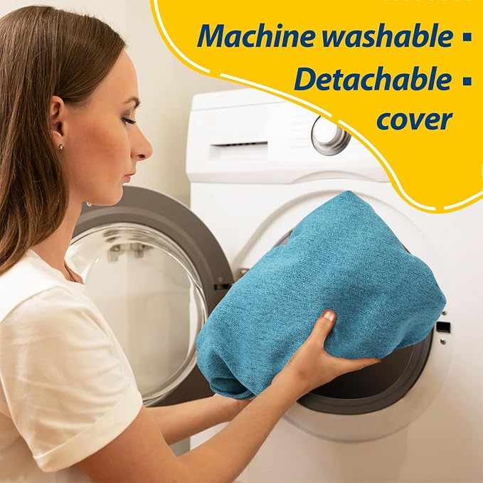 AAAAAcessories D-Shaped Chair Cushions, 2" Thick Dining Chair Pads with Ties and Removable, Machine-Washable Cover, 17" x 16", Set of 4, Teal - Image 4