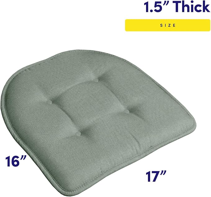 Sweet Home Collection Chair Cushion Memory Foam Pads Tufted Slip Non Skid Rubber Back U-Shaped 17" x 16" Seat Cover, 2 Count (Pack of 1), Scuba Green - Image 2