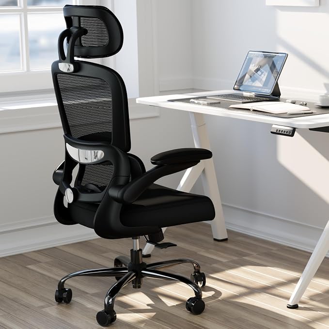 TRALT Office Chair Ergonomic Desk Chair - Gaming Chair with Lumbar Support | 330 LBS Home Office Desk Chairs with Headrest, Reading Chair with Flip-up Armrests, Comfortable Computer Chairs (10, Black) - Image 8