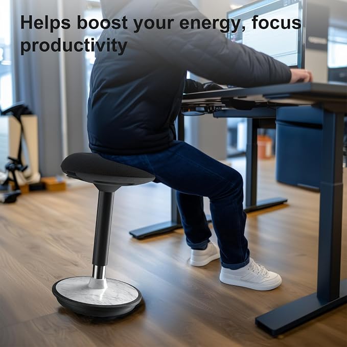 Adult Wobble Stool - Anti-Fatigue Standing Desk Stool with 360° Rocking Non-Slip Curved Base, Height Adjustable 22-32 Inch Standing Chair for Home & Office,Faux Marble - Image 6